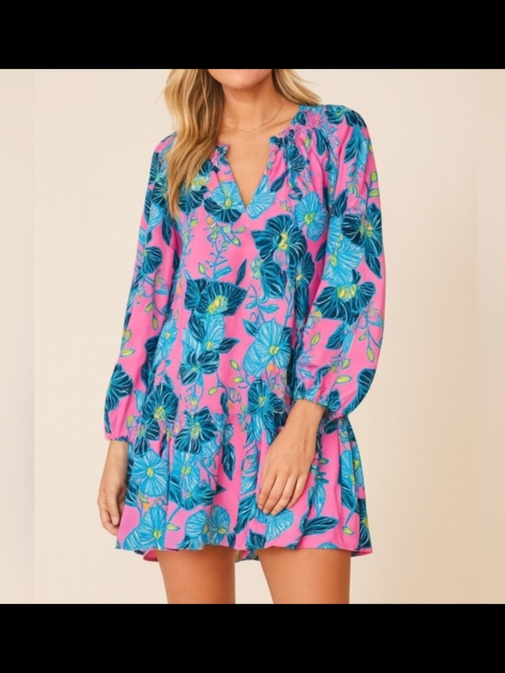 NWT Lilly Pulitzer Lucee  Pink Floral Long Sleeve Mini Dress M